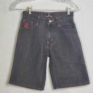 Red Ape Grey Denim Red Embroidered Paisley Print Hip Hop Skater Shorts Size 7